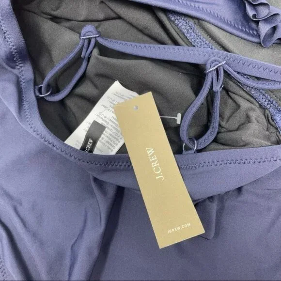 J. Crew Long Torso Ruffle Deep V One Piece Swimsuit Size 0 Navy NWT - Picture 4 of 4